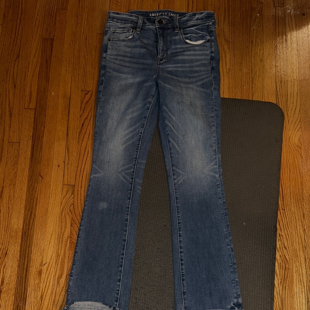 American Eagle Outfitters Women's Dark Blue Straight Leg Jeans